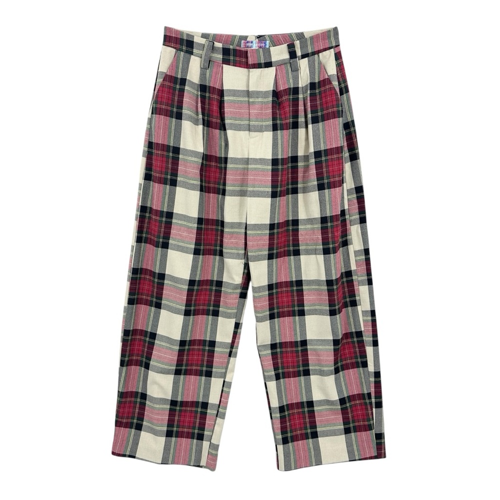 URBAN OUTFITTERS Plaid Pants Wide Leg Pleated Red Tan